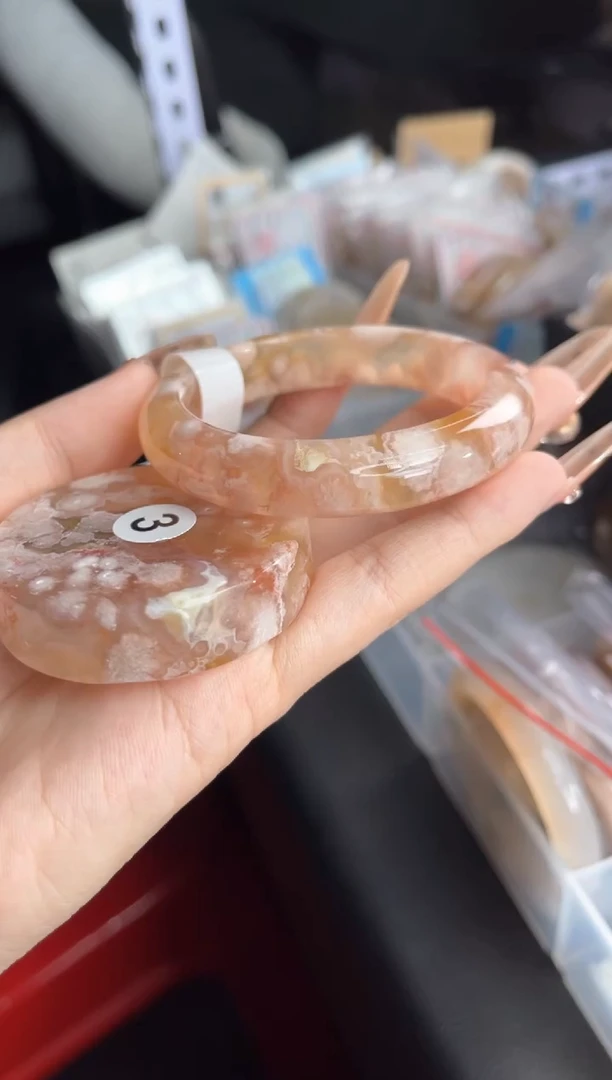 未镶嵌手镯石英质玉天然樱花玛瑙手镯53