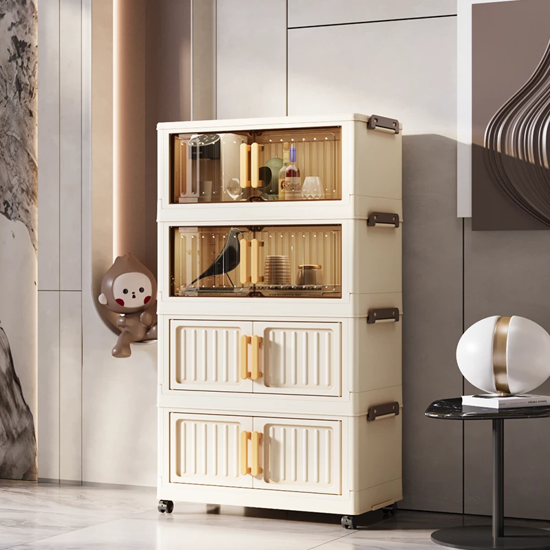 【拍三发四】竖纹45cm正宽D7儿童折叠收纳柜宝宝衣物玩具奶粉开门柜