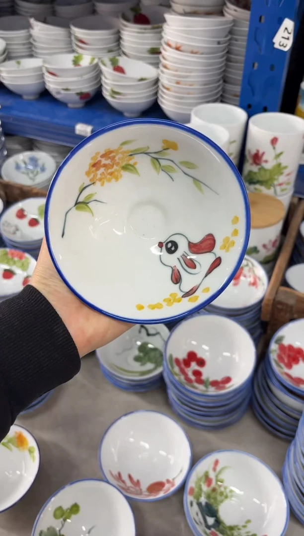 瓷片景德镇高温陶瓷食品级手绘釉中彩-斗笠碗