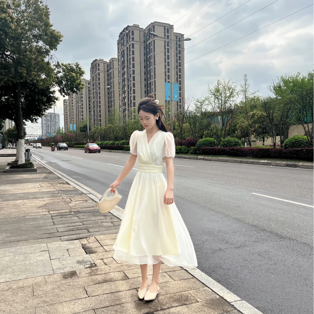 【杏雨梨花】小个子收腰温柔风气质法式连衣裙