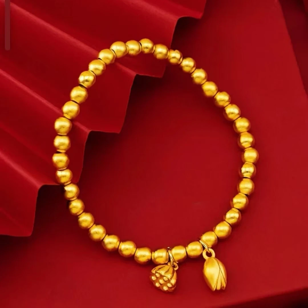 合金手链 两世欢珠珠手链气质时尚古法金手链素款弹力百搭女士