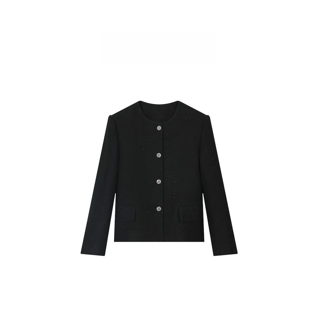 圆领小香风外套带肩棉含里布单排扣424