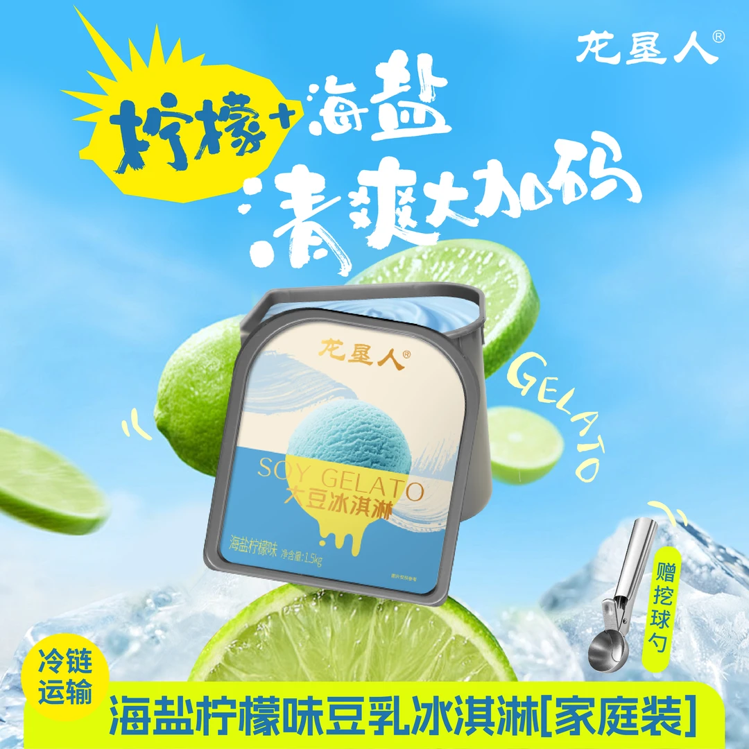 龙垦人意式大豆冰淇淋3斤家庭海盐Gelato冰淇淋冰激凌冰糕大桶