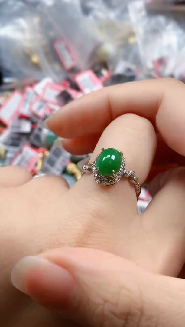 银S925镶嵌戒指翡翠天然A货缅甸翡翠