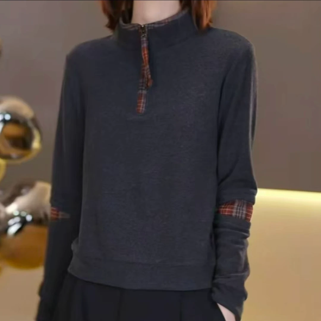 中年女士双面澳绒打底衫女百搭秋冬新款减龄时尚上衣修身显瘦7291