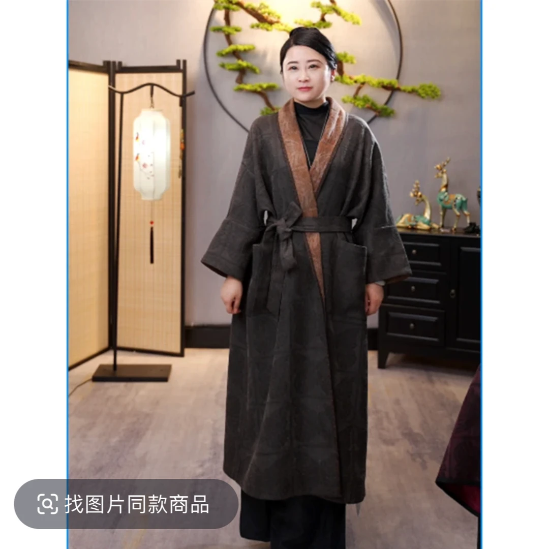 【千奈莉 】100姆米双面穿野生柞蚕丝长款气质风衣YJ162