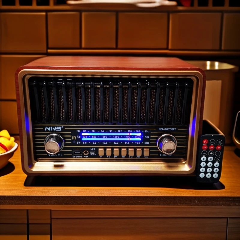 出欧美复古怀旧台式收音机调频中波短波带摇控蓝牙音箱插卡音箱