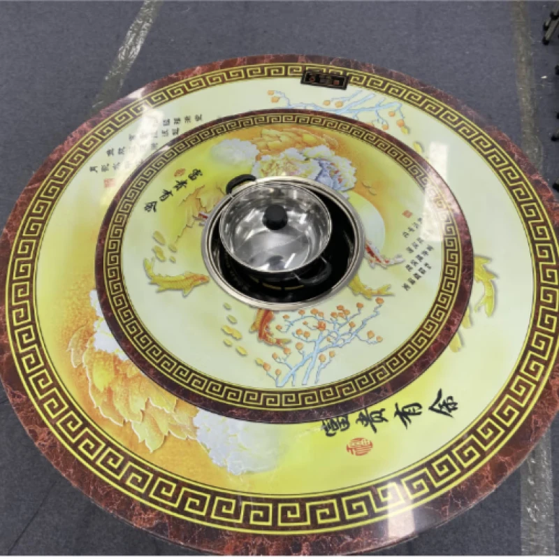 加厚304不锈钢桌子内置转盘火锅桌折叠圆餐桌家用带电磁炉