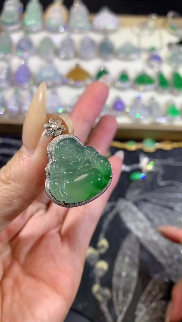 吊坠(不含链)18K金镶嵌翡翠16-佛公