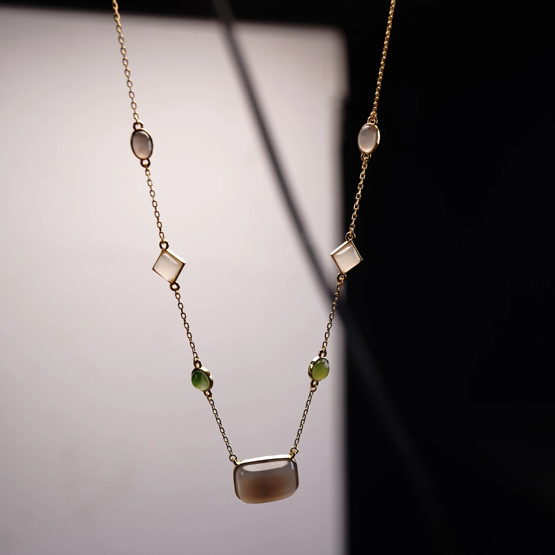 S925和田玉烟紫多宝项链   KT24052712