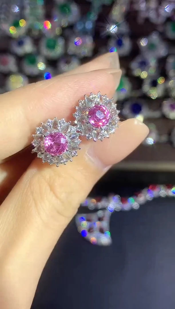 耳饰蓝宝石18K金镶嵌e327