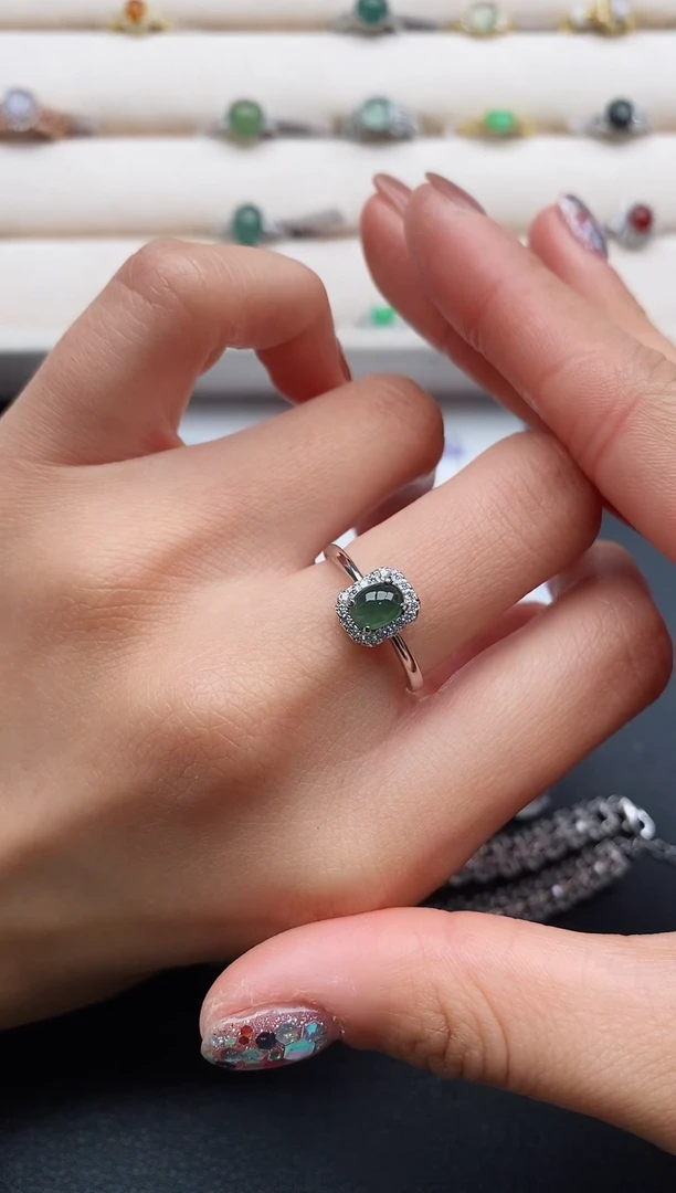 银S925镶嵌戒指翡翠6666666+8