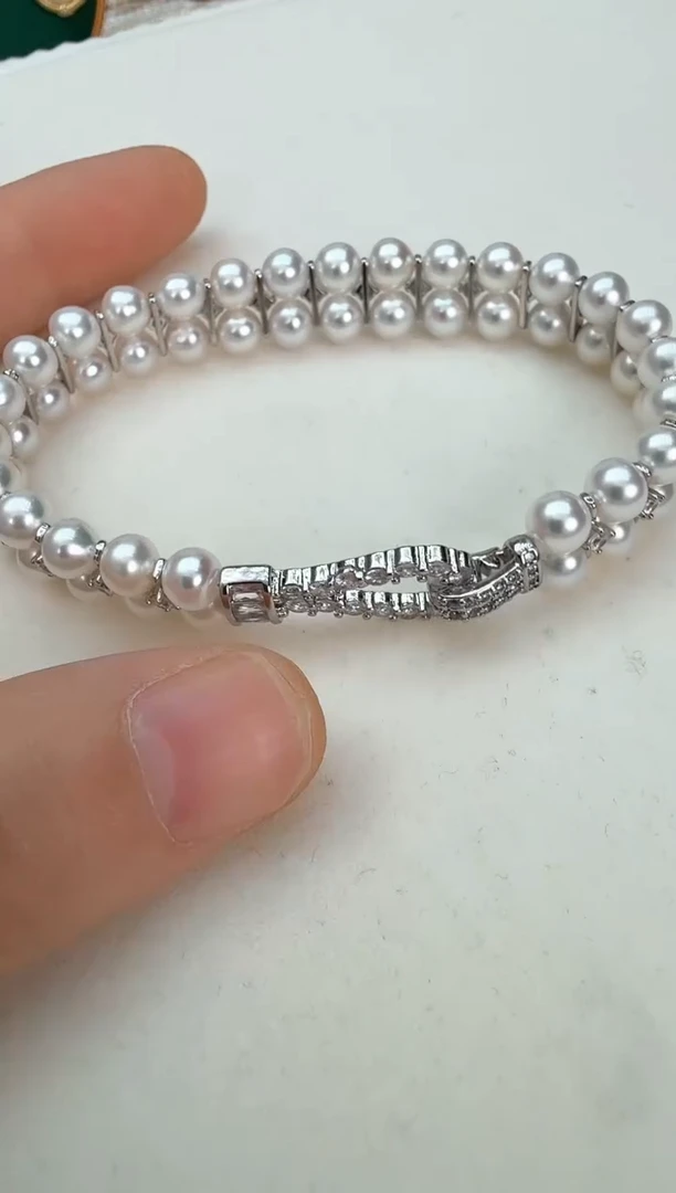 未镶嵌手镯淡水珍珠双层手镯5-6