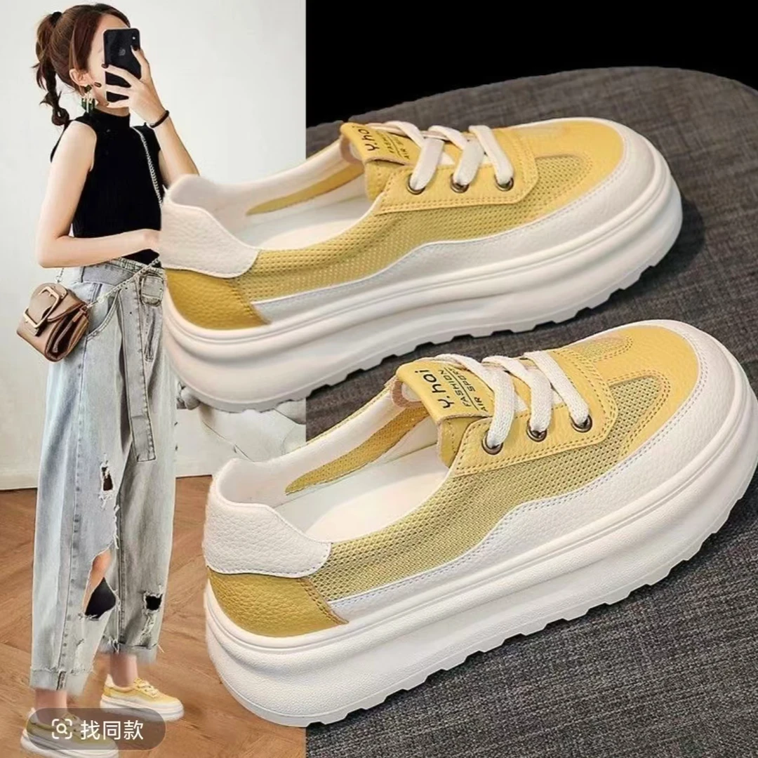 断码特价仓踩屎感厚底小白鞋女2025新款夏镂空透气休闲百搭板鞋网