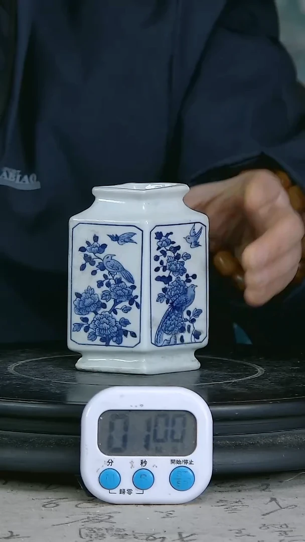 陶青花精绘护鸟图瓶