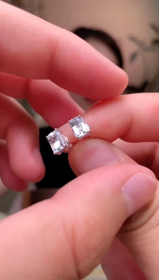 海蓝宝石耳坠银S925镶嵌耳饰