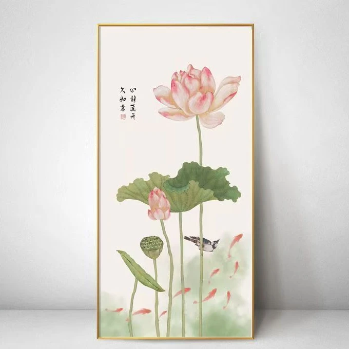 水墨风中式荷花鱼图室内多种场景可用的挂画多种尺寸款式可选