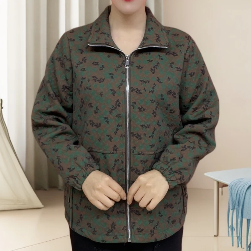 敏春秋翻领里衬款妈妈装外套