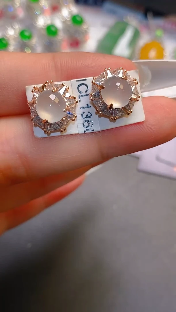 翡翠银S925镶嵌耳饰天然