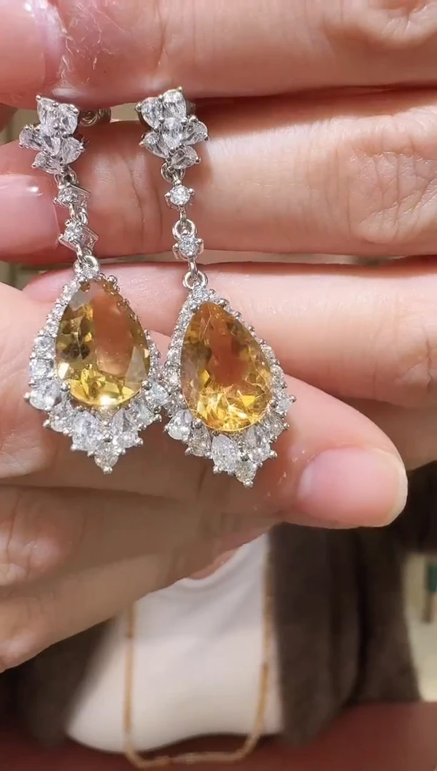 银S925镶嵌耳环黄晶008耳环