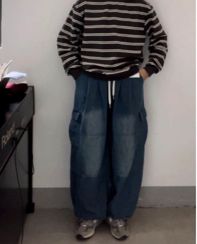 Lost 迷失藝術｜‹洗水牛仔工装裤›口袋松紧腰工装裤