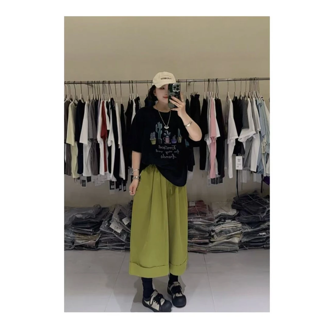 【仙人掌】复古显瘦圆领印花短款短袖T恤828