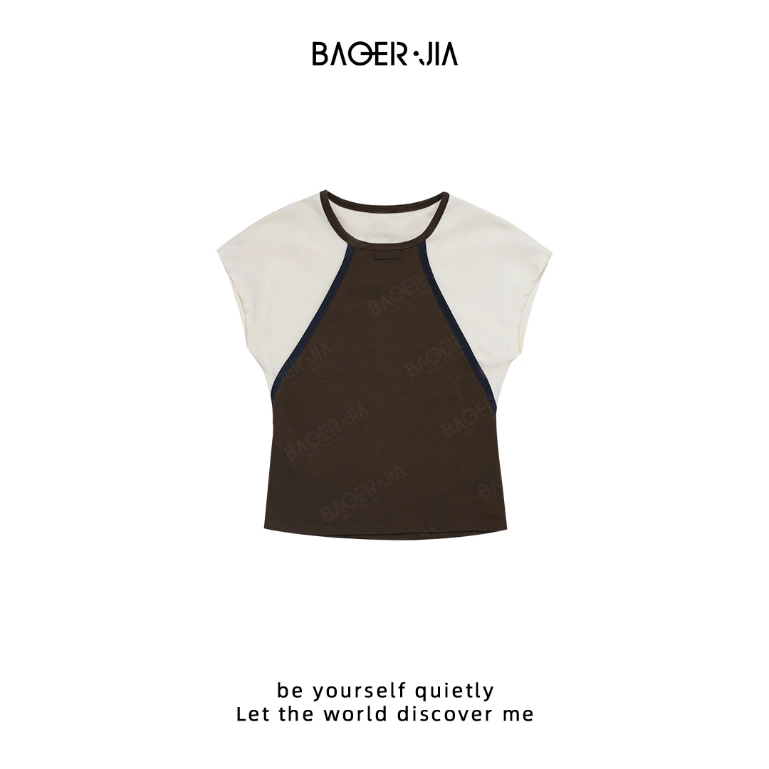 18-【辣妹~T】宝儿家含幂BL107525205NS夏时尚百搭撞色拼接圆领上衣