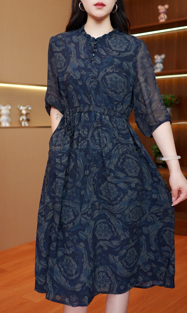 印花常规风衣优雅上衣宽松型中国风夏季碎花休闲风