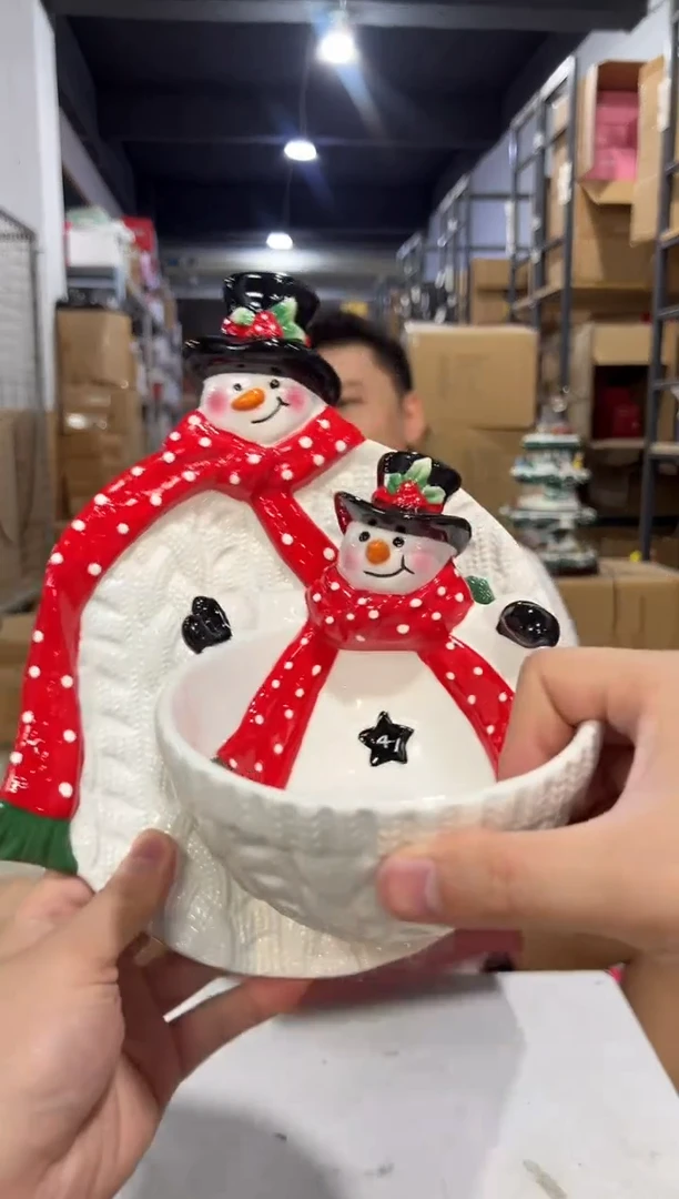 瓷片原盒雪人碗加特雷西原盒雪人盘子2件套