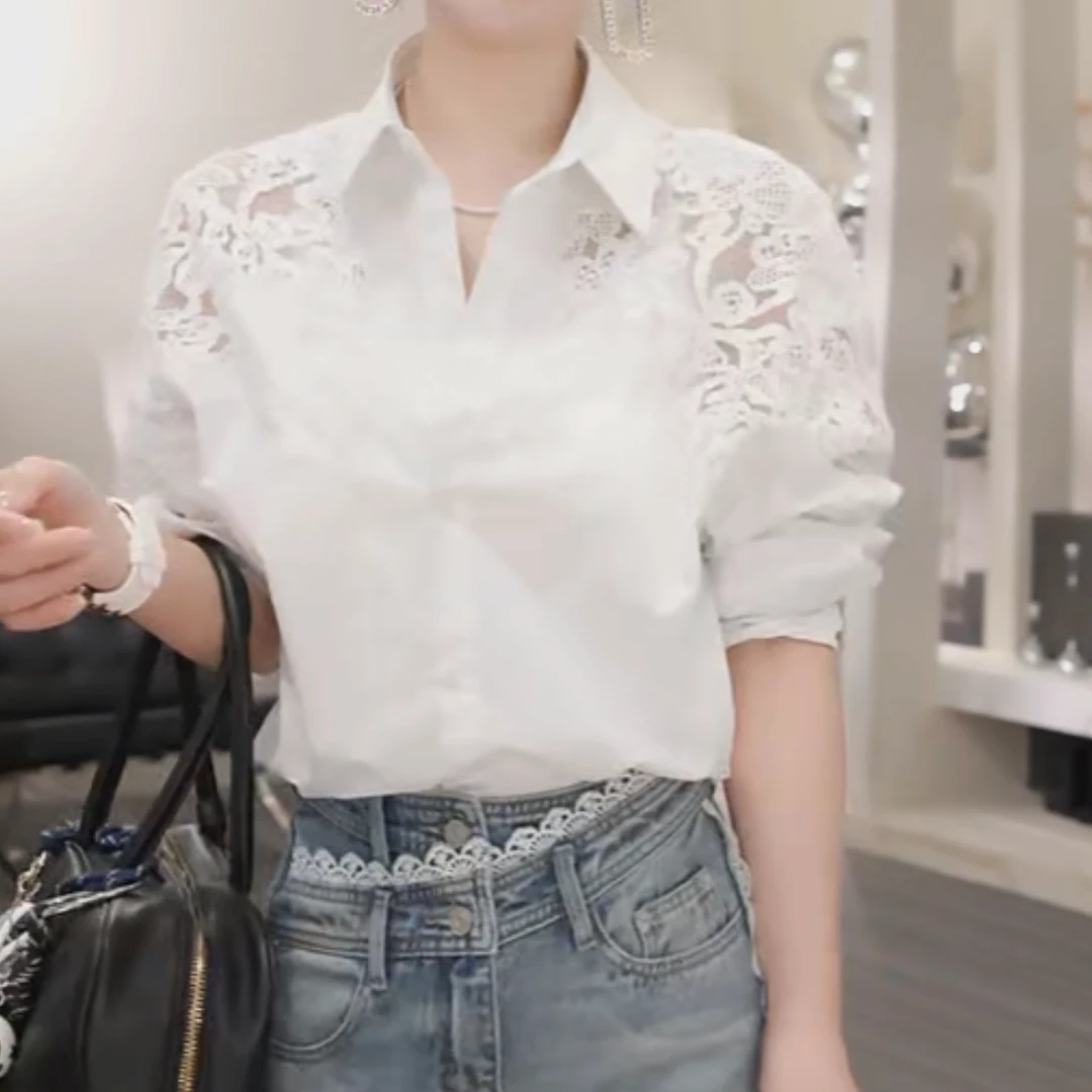 设计感法式蕾丝白色衬衫上衣女2025春季新款时尚休闲气质轻奢衬衣