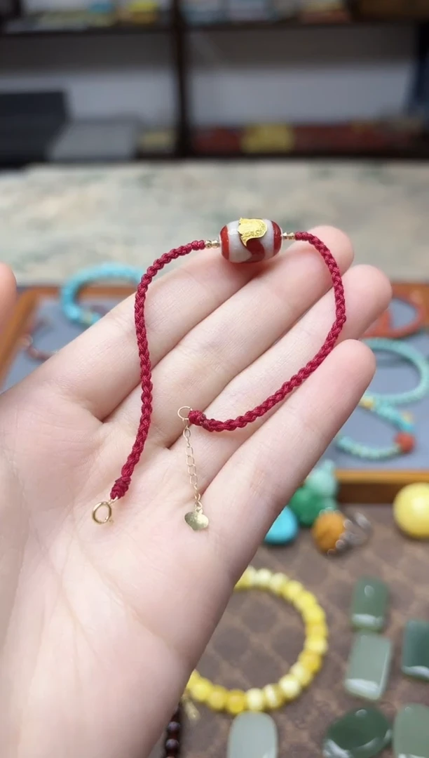 18K金镶嵌车挂玛瑙/玉髓18K金玛瑙桶珠手绳ZX