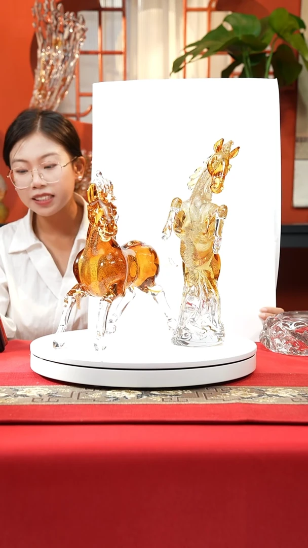 手工艺品琉璃茶金色奔马摆件