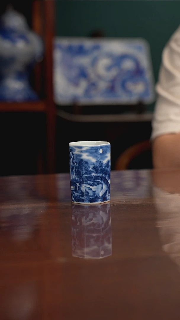 景琳藏 夜景山水八方杯