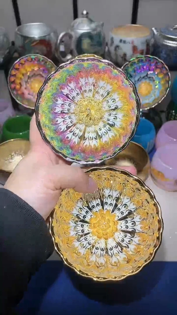 【闪购商品】杯金玉满堂金莲花七彩凤凰2只无礼盒
