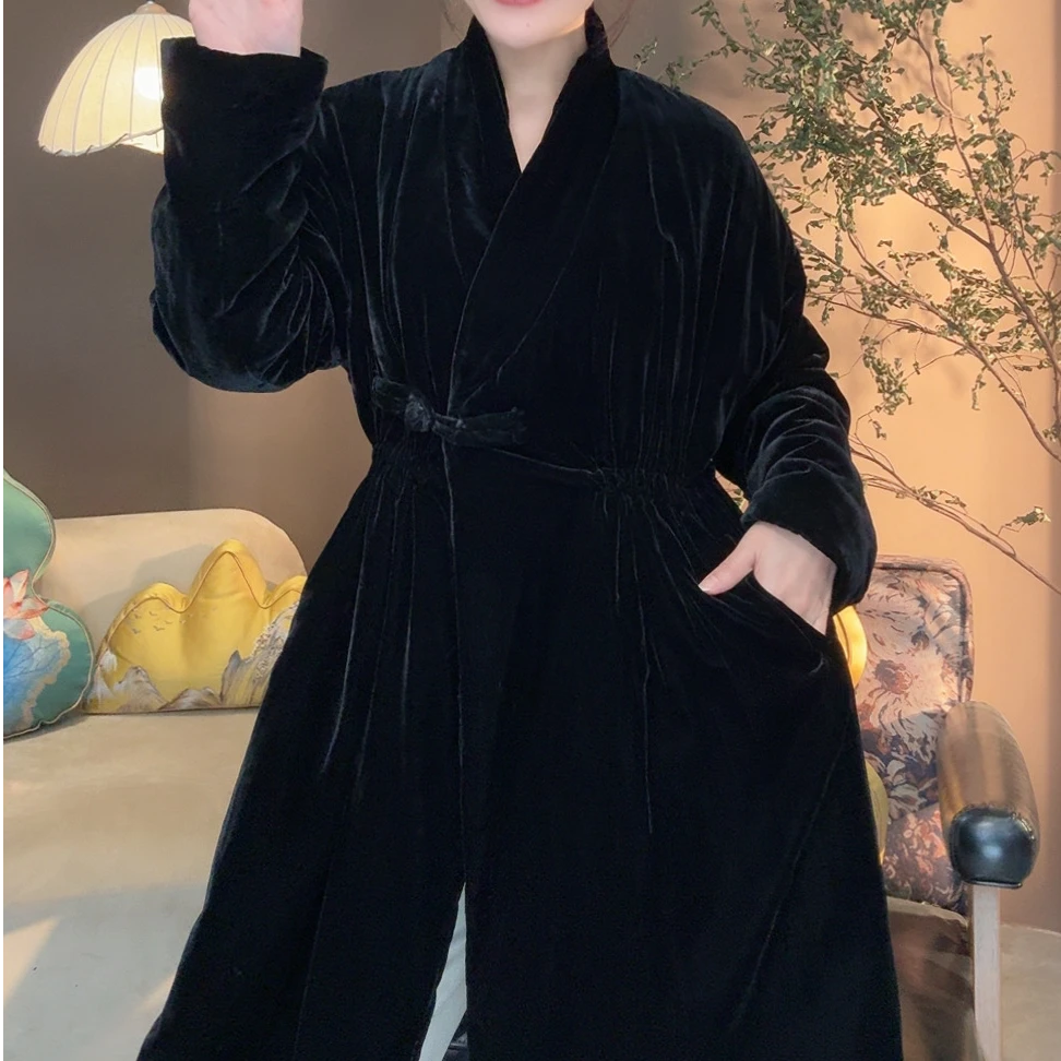 QNH-真丝丝绒盘扣侧系抽绳棉衣（走秀款）