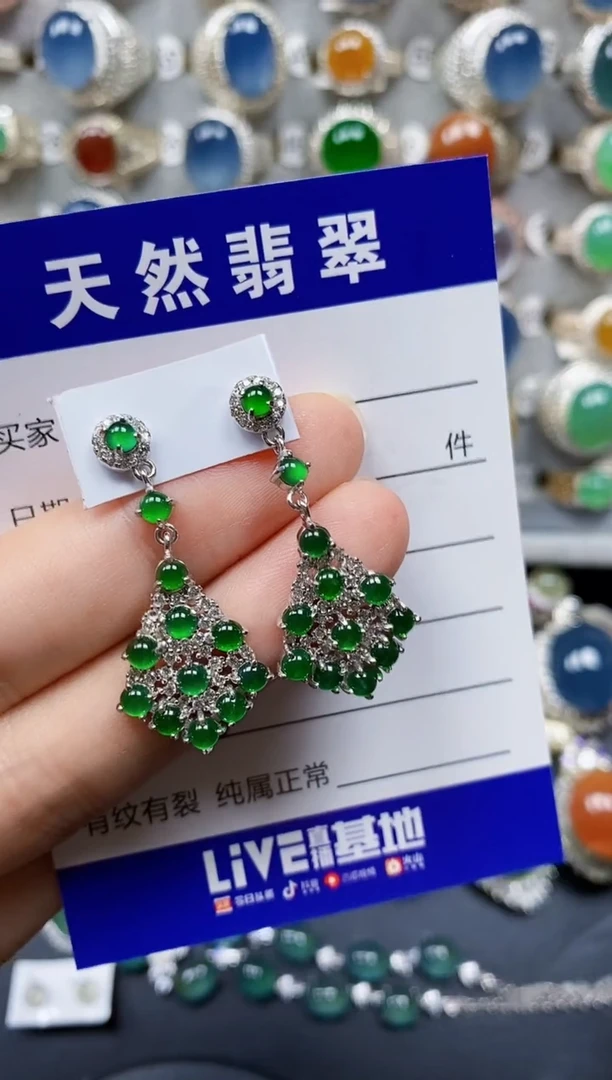 翡翠银S925镶嵌耳饰0250