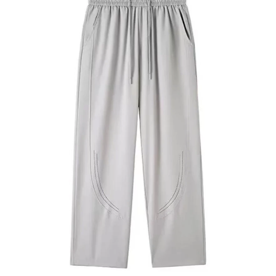 美式潮牌夏季新款激光打孔透气休闲裤男女简约直筒百搭垂感阔腿裤