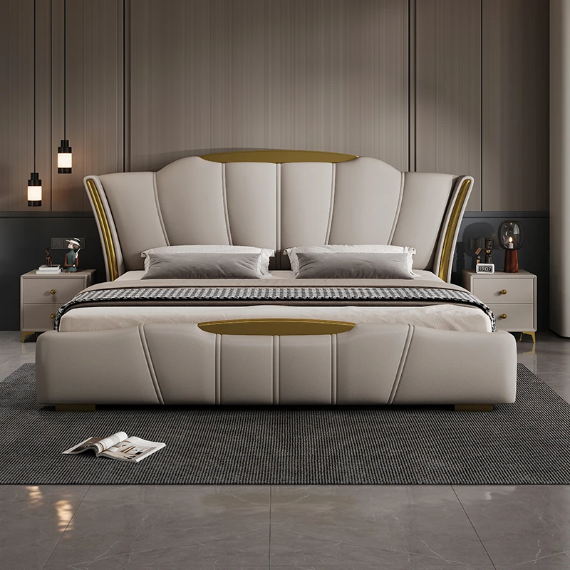 轻奢意式真皮床现代简约大床豪华高端卧室双人床1.8米储物软包床