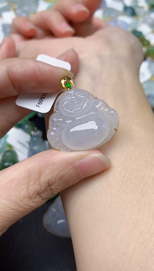 颈饰18K金镶嵌翡翠天然缅甸A货翡翠