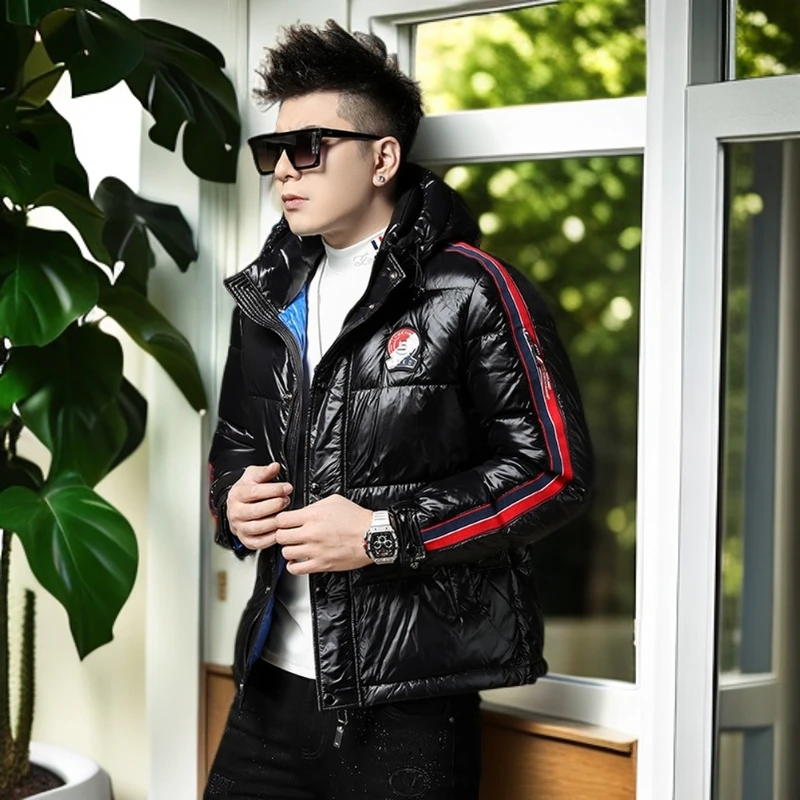 娜罗普西时尚潮牌男装保暖白鸭绒连帽外套男士冬季新款加厚羽绒服