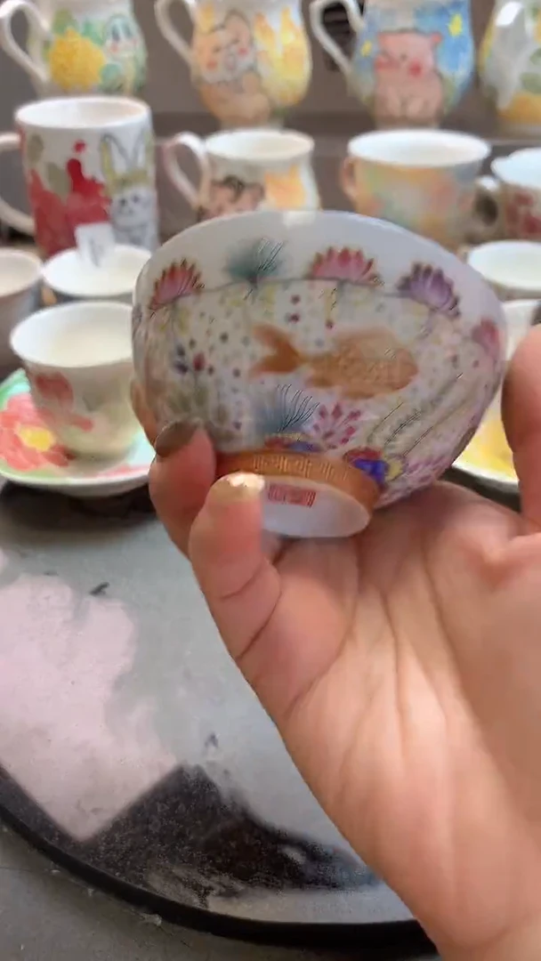 一味*手绘*珐琅彩内青花主人杯