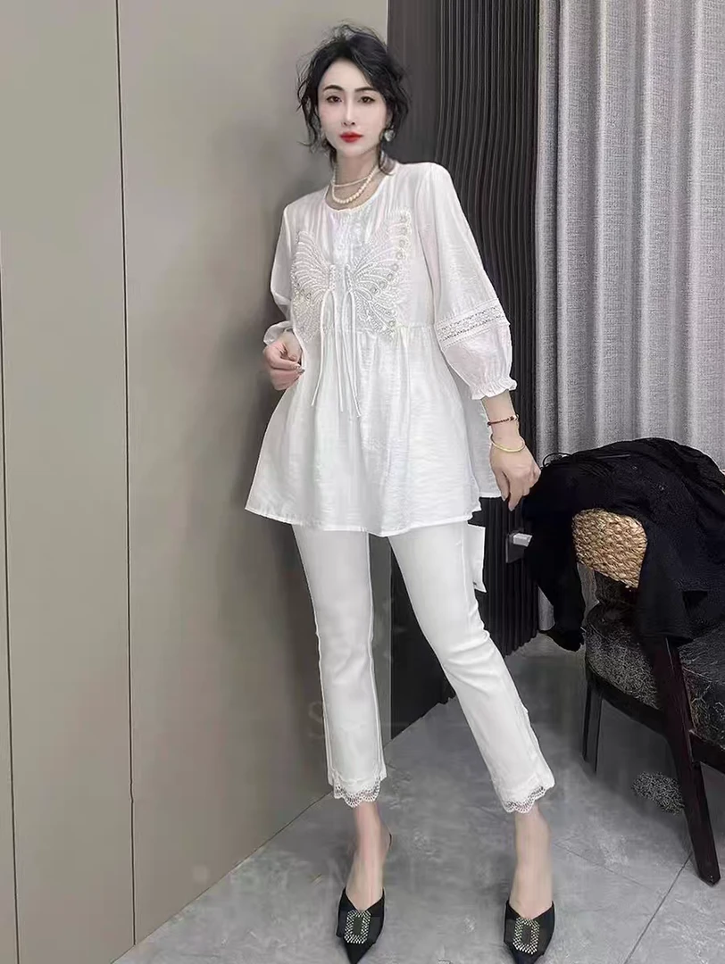 2025新款夏季胖妹妹T恤大码圆领七分袖打底衫遮肉显瘦时尚衬衫女