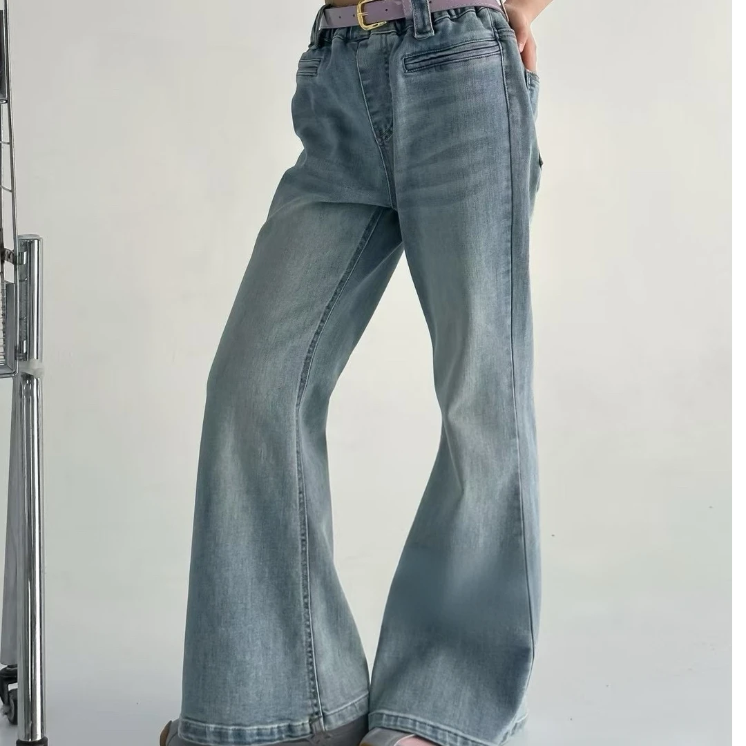 女童喇叭裤春季2025新款长裤儿童春秋裤子高腰显瘦女孩大童牛仔裤