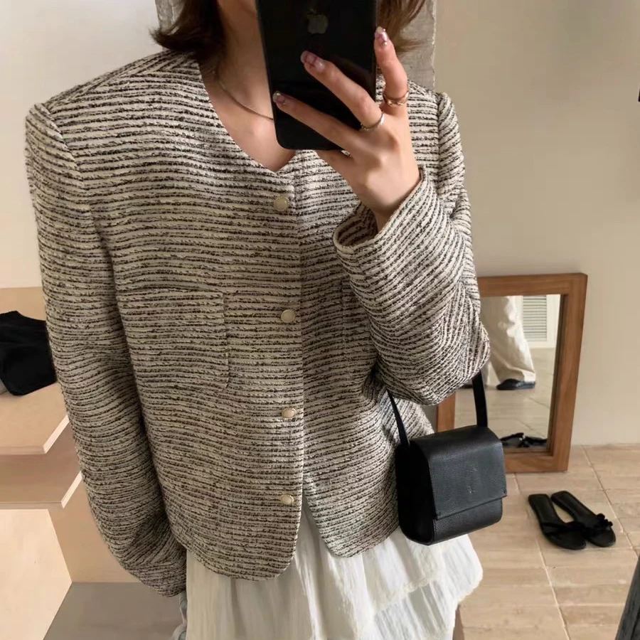 气质圆领小香风短外套女2025春季新款时尚百搭小个子上衣