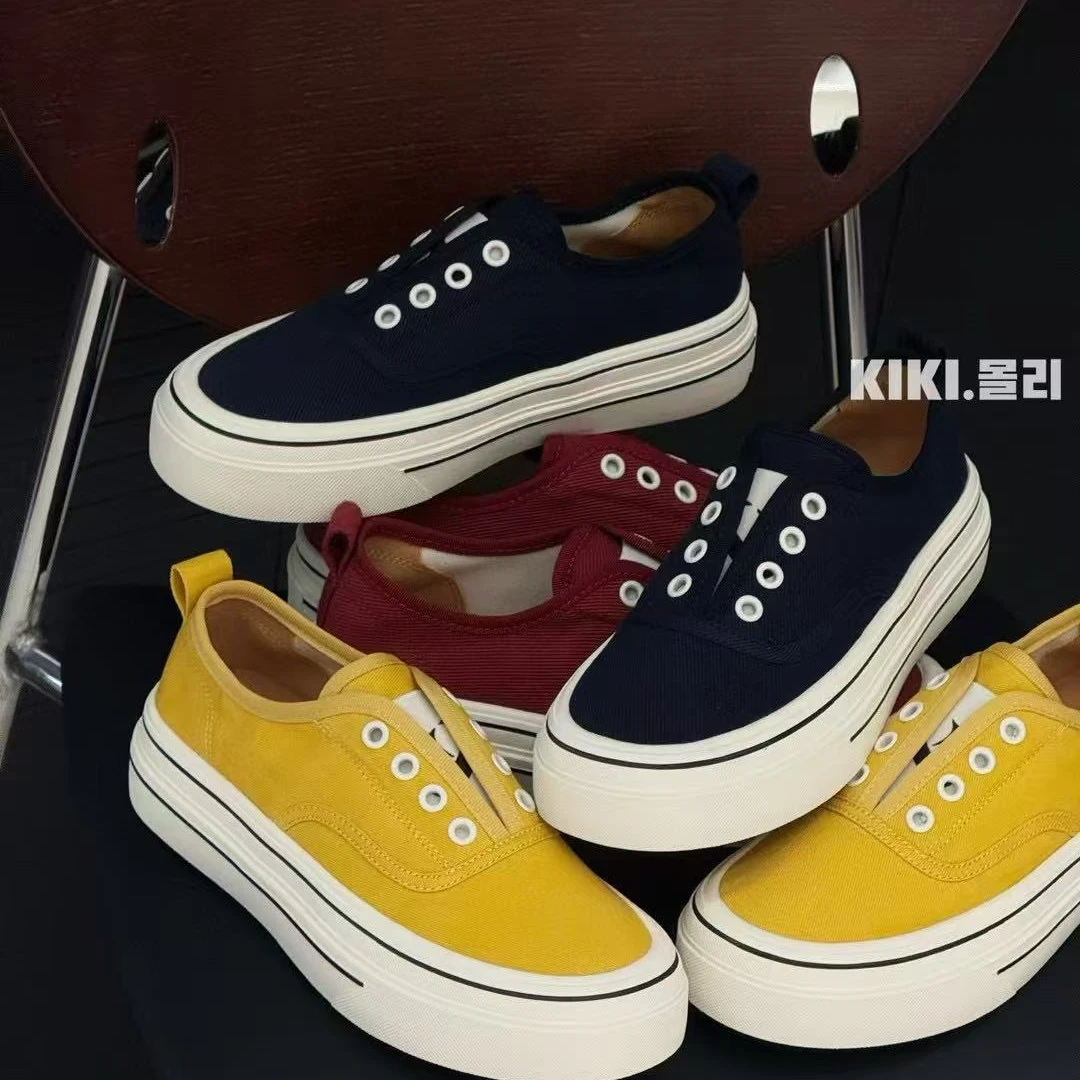 一脚蹬厚底真皮帆布鞋女2025春夏新款百搭透气懒人乐福鞋休闲板鞋