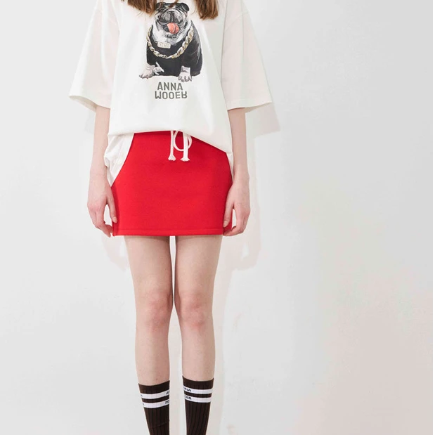 ANNAMOOER双腰头红色短裙