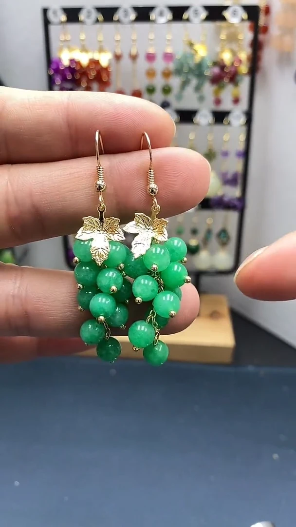 【闪购商品】翡翠耳饰银S925镀金镶嵌尺寸6mm葡萄06