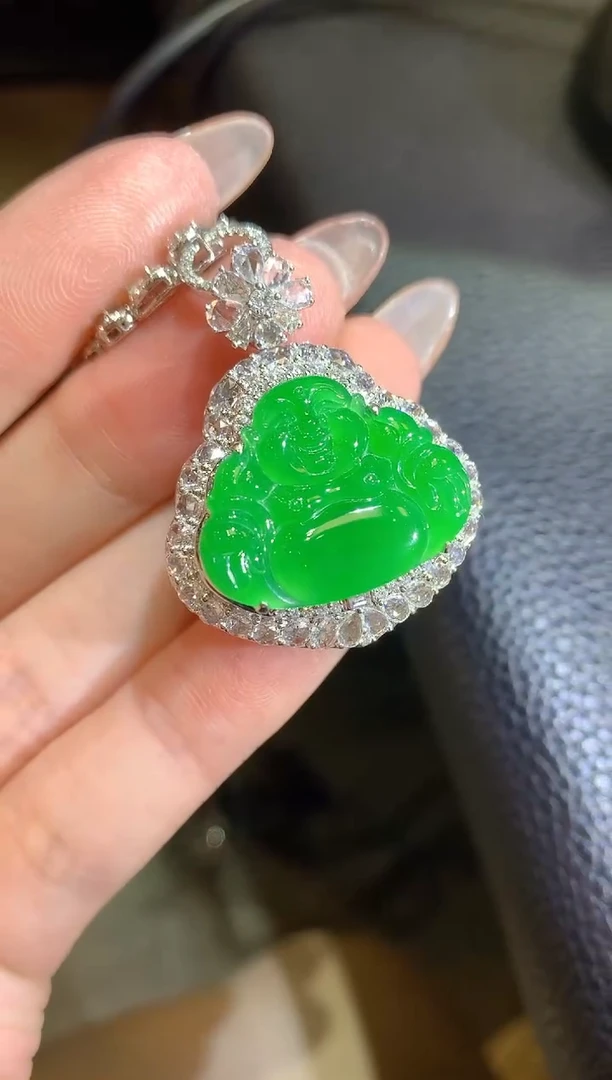 翡翠18K金镶嵌吊坠(不含链)200-佛公（不含链与扣头