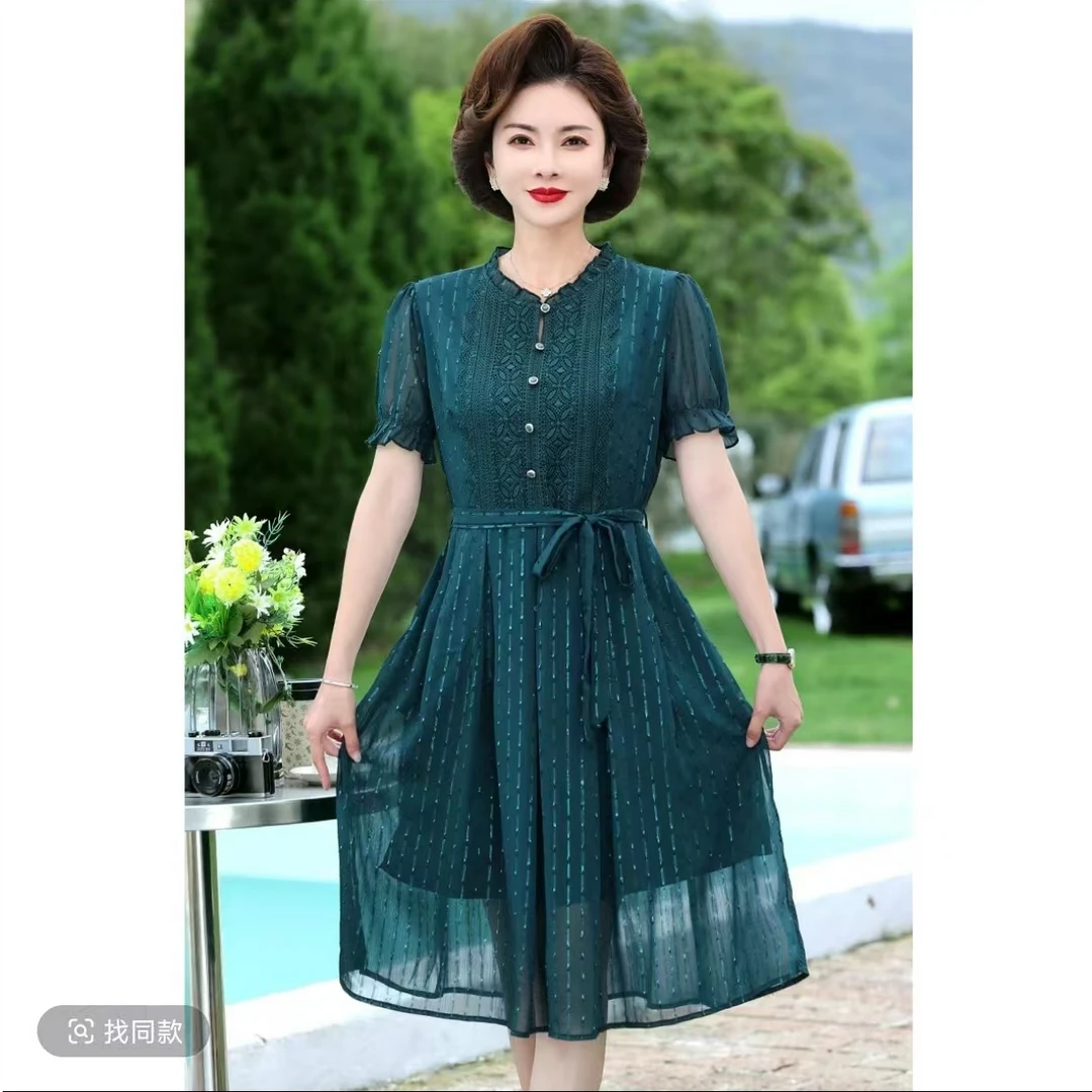 361-气质松型不规则中老年女装法式修身裙夏季