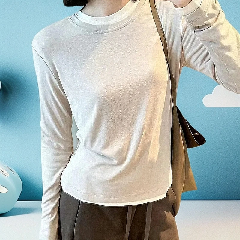 女生长袖打底针织衫白色（以直播间展示为准）